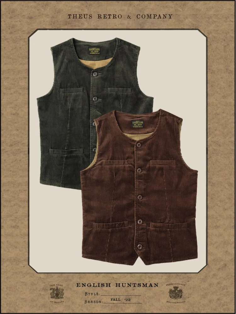 

Engli Gentleman Old Heavyweight RRL Sle American Retro Hunting Vest Classic Corduroy Plaid Design Youth Casual Winter