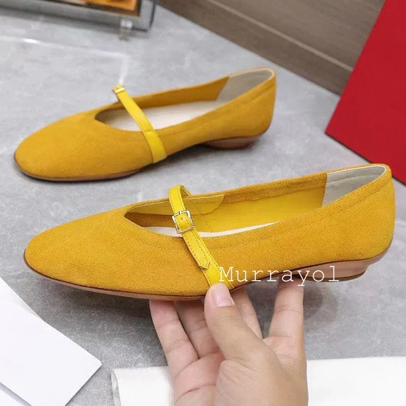 New 2024 Belt Buckle Design Mary Jane Shoes Women Round Toe Shallow Mouth Flat Shoes Spring Autumn Retro Style Single Shoes