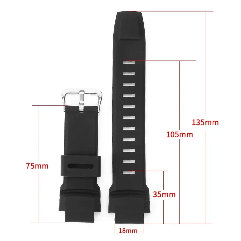 For Casio PRG-260/270/PRW-2000/2500/5100/3500 Solid Stainless Steel Convex Interface Premium Silicone Watch Strap 18mm