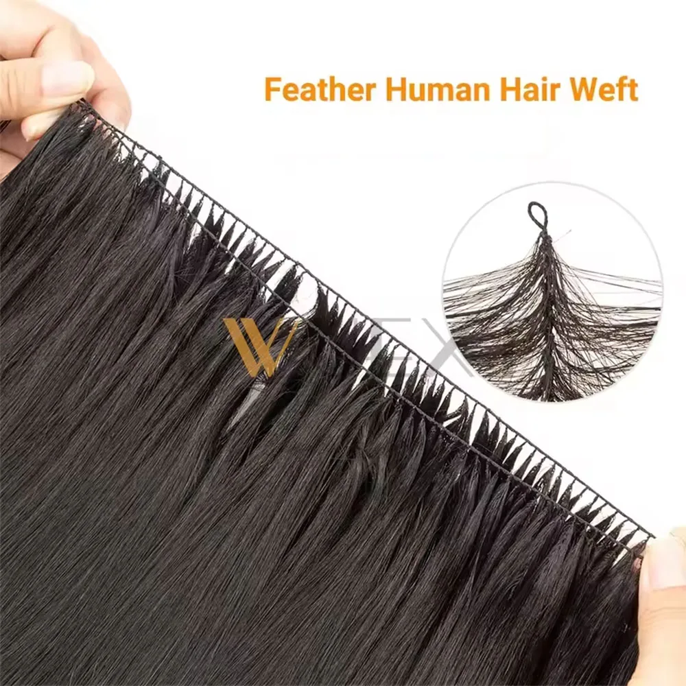 Feather Weft Human Hair Extensions 40-70g Sewing On Invisible Custom Bundles 40cm Weft Width 100 Strands 16-22inches