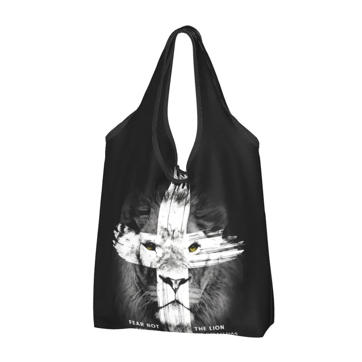 

Cute Lion Cross Jesus Christian Lord Shopping Tote Bag Portable Judah Faith Grocery Shopper Shoulder