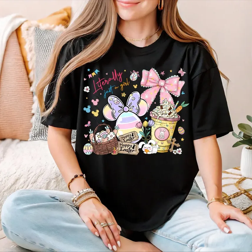 Literally Just A Girl Easter Shirt, Cute Bunny Bow Sweatshirt, Happy Easter Shirt, Girl Easter Shirt, Easter Lover Tee view 4