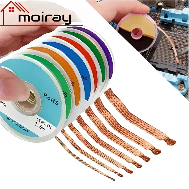 1mm-2.5mm-4mm 1,5 M 3M trenza para desoldar removedor de soldadura alambre de mecha soldadura estaño Cable con ventosa Cable de plomo herramienta de reparación de flujo