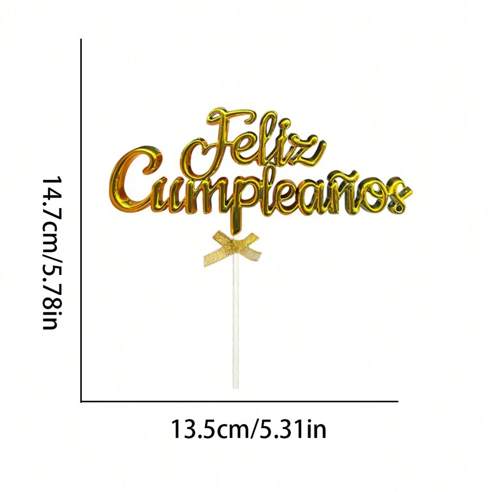 1Pc/3PCS/6PCS Golden Spanish  Feliz Cumplieanos Cake Topper for Birthday Party Cake Decoration Supply