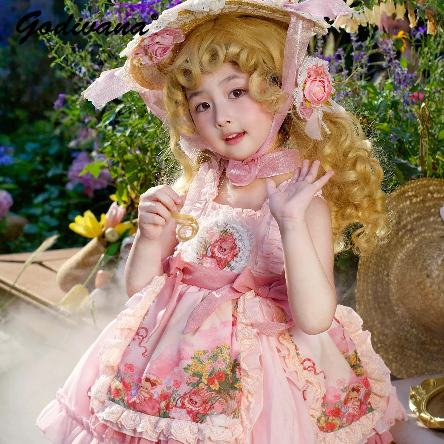 

Original Little Girl Floral Embroidered Lolita Vest Dress Children's Pink Tutu Dresses Fashion Cute Bowknot Birthday Party Dress