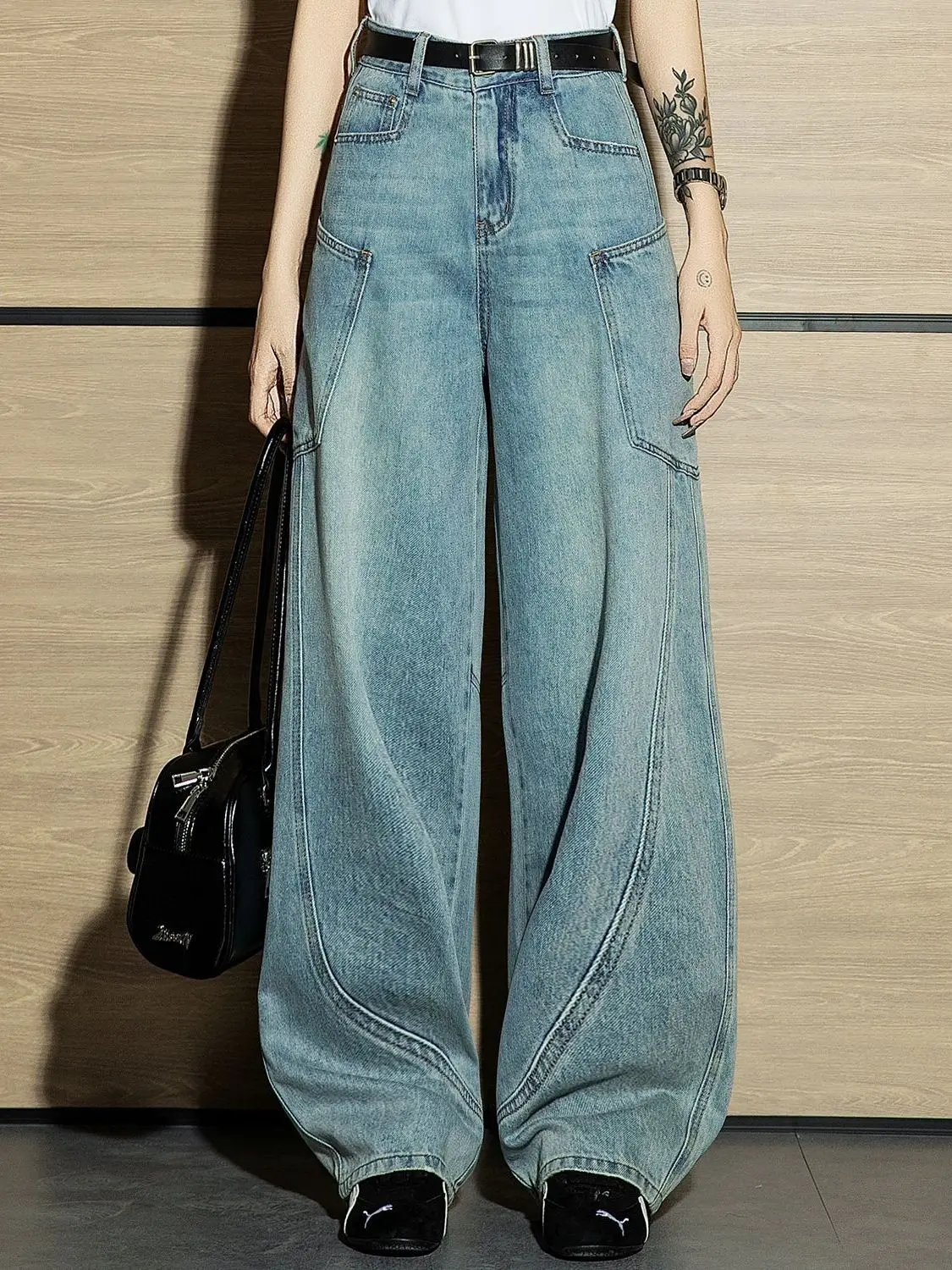 

Американские широкие джинсы-бананы для женщин, свободные брюки с высокой талией, скрывающие недостатки фигуры, из хлопкового денима, весна-осень