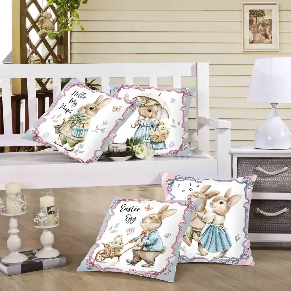 45cm Easter Bunny Spring Pillow Cover Pillowcase Decoration Wear Resistant Non-Fading Square Cushion Cover Bedroom Pillowslip