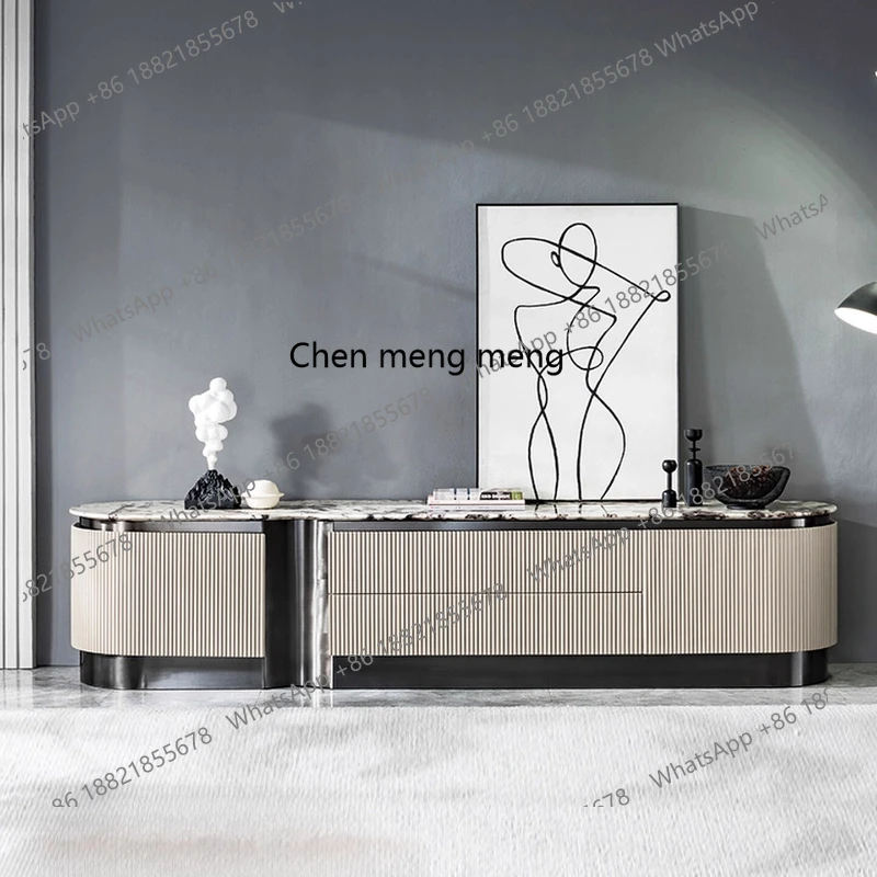 

Italian natural marble TV cabinet modern living room solid wood floor cabinet new