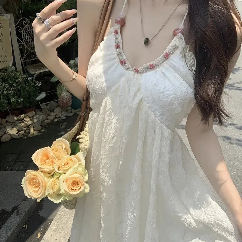 

2025 Summer New Pure Desire Open Back Necklace Strapless Satin Dress for Women; Binding Long Skirt; Fresh and Sweet