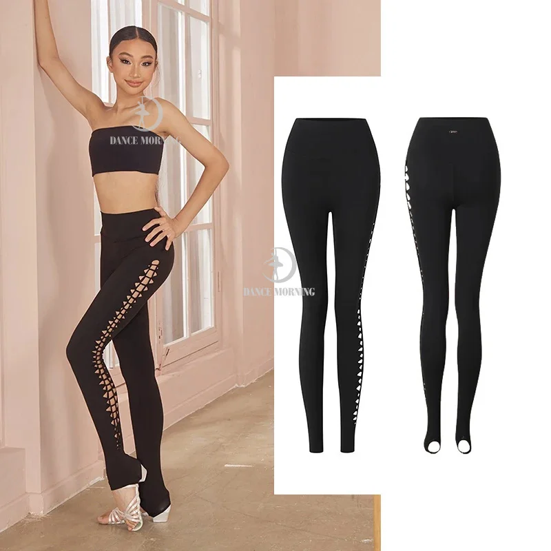 

ZYM Girls Latin Dance Pants Black Hollow Out Leggings Cha Cha Clothing Latin Practice Wear Tights 25088