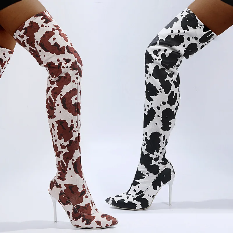 Sexy Silver Mirror Thigh High Boots Women T Show Pointy Toe Club Party Shoes Thin High Heels Over The Knee Long Boots For Women