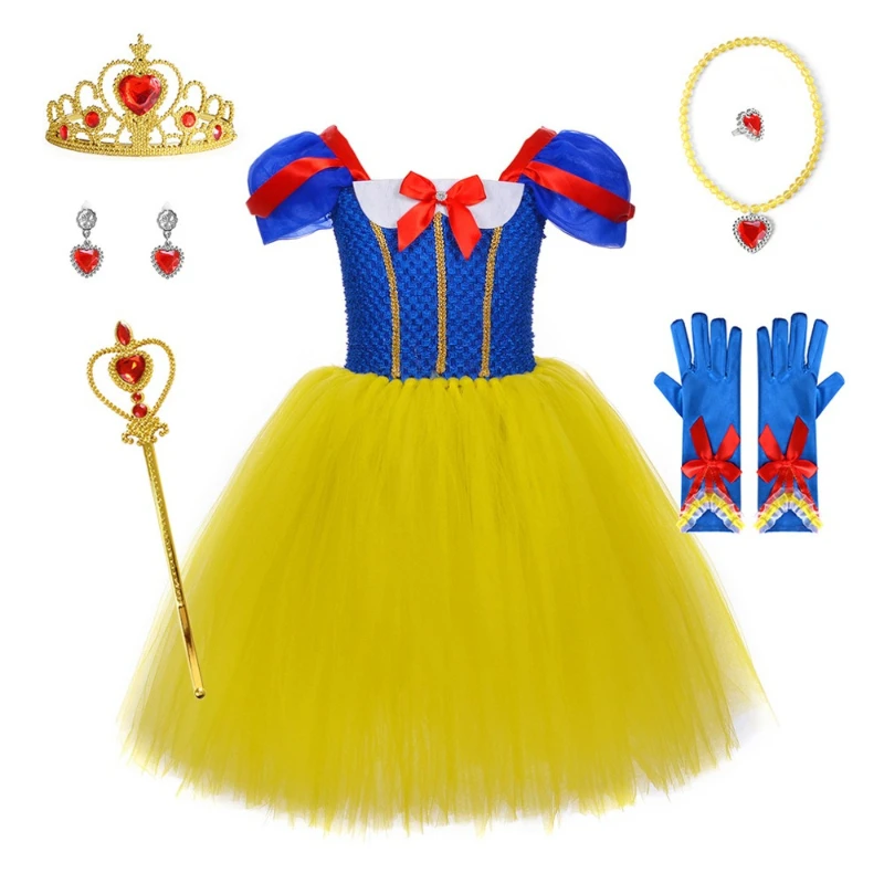 

New Arrival Halloween Versatile Sweet Fairy Tale Princess Dress Snow White Set Tiered Skirt Girls' Stage Performance Costume