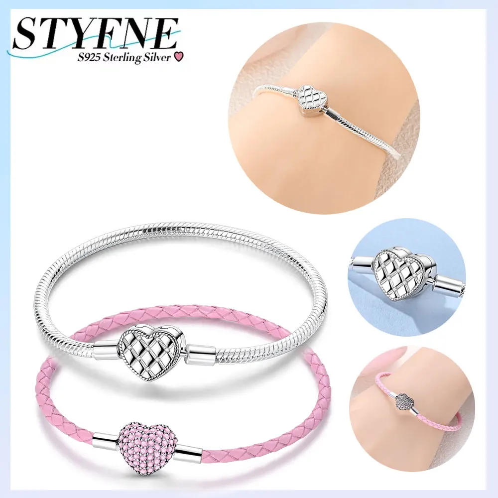 Original Charms 925 Sterling Silber Kreuz Armband Rosa Herz Liebe Glaube Zirkon Perlen Armband Exquisite Frauen Schmuck Geschenk set
