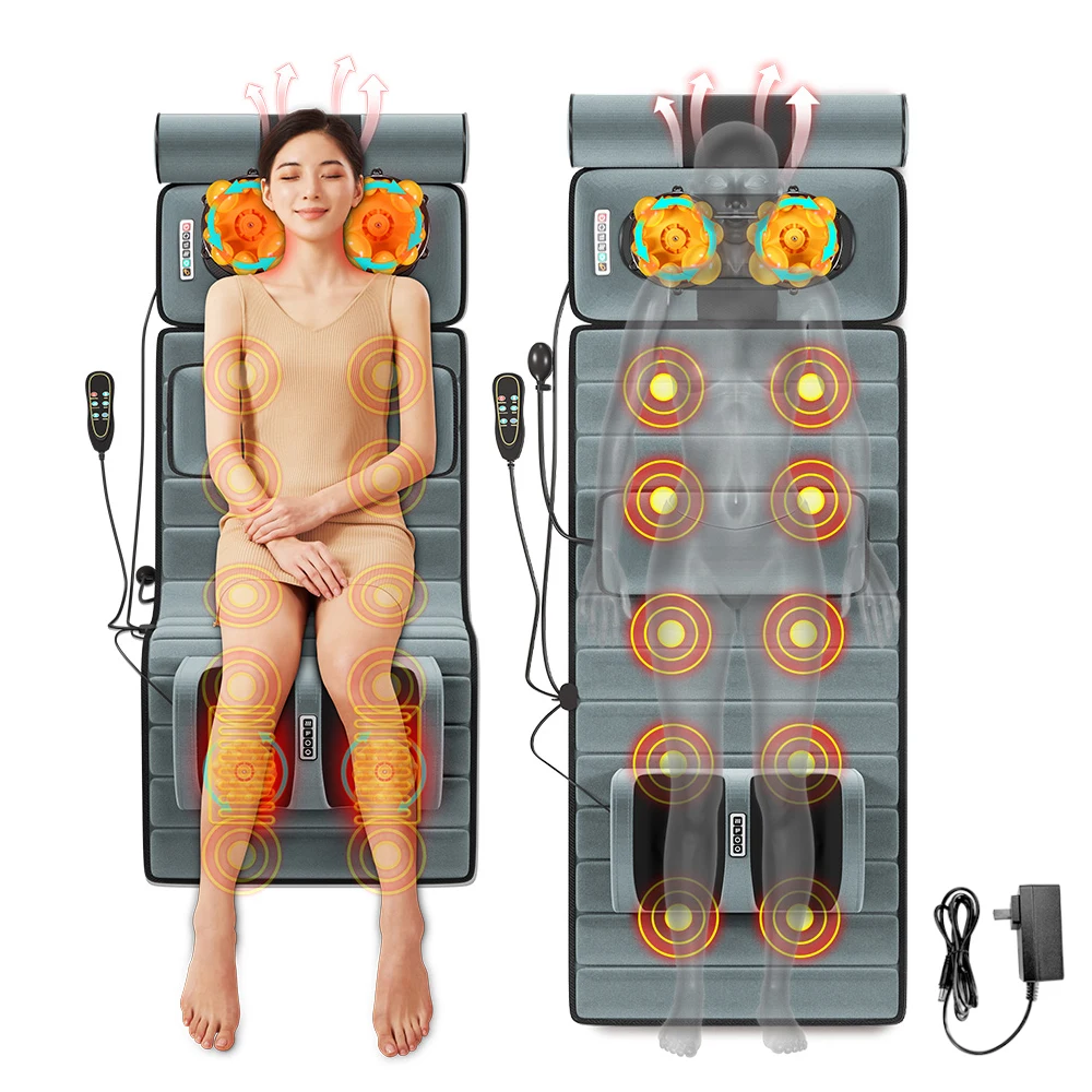 Estera de masaje de cuerpo completo con calor para pies, almohadilla de masaje de vibración para todo el cuerpo, silla de masaje eléctrica multimodo, almohadilla de terciopelo para espalda