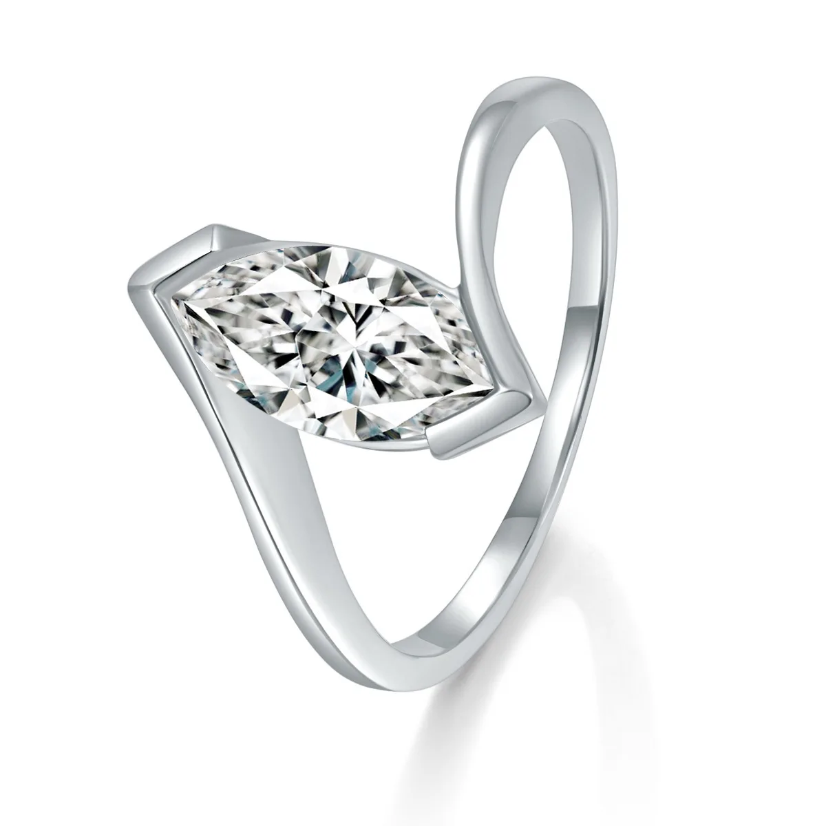 2CT Marquise Cut Moissanite Engagement Ring Twist Solitaire Real 925 Sterling Silver Promise Wedding Band Jewelry For Women