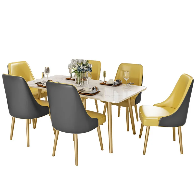 

dining table household living room hotel western restaurant light luxury rock slab dining table and chair combination