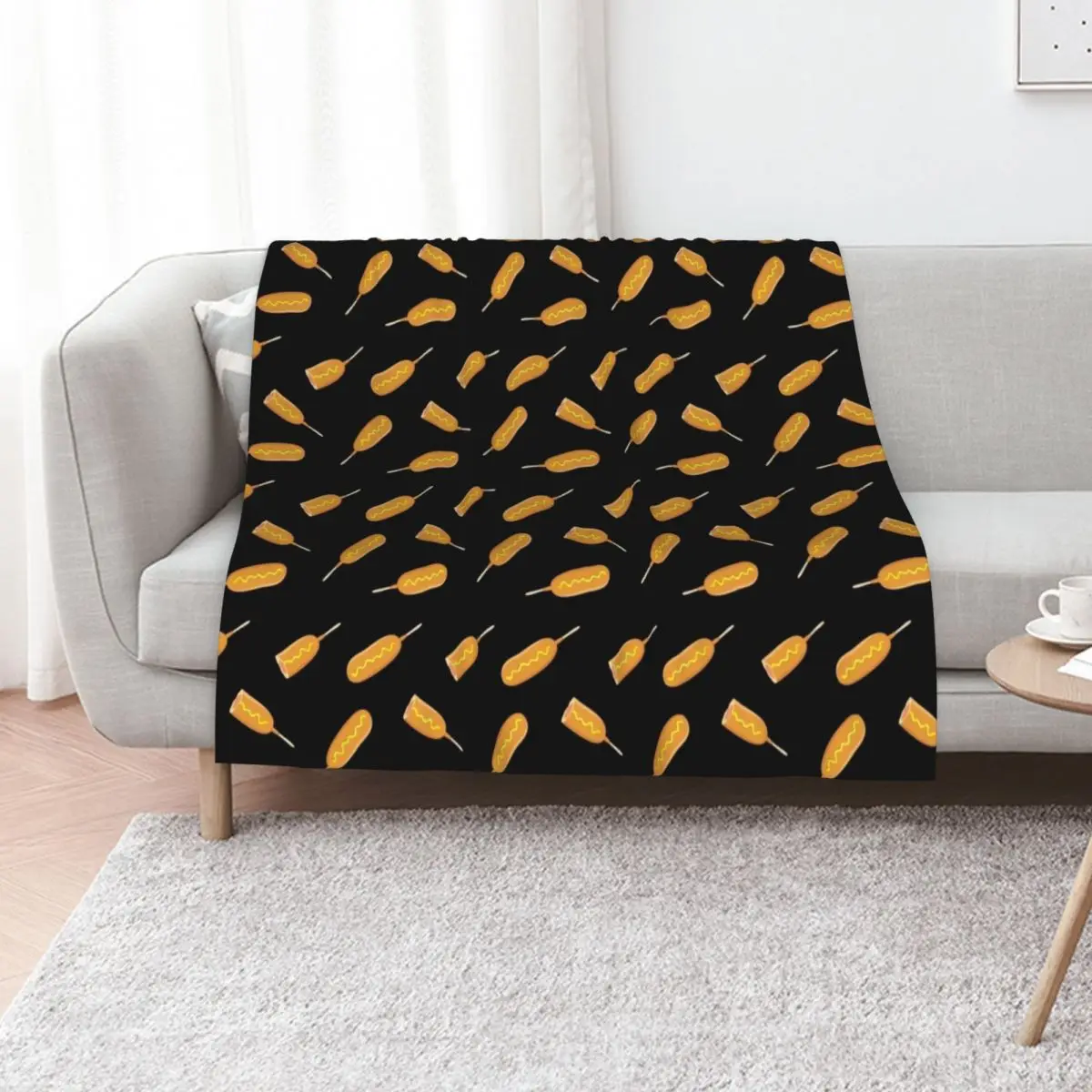 

Corn Dogs on Black Throw Blanket Quilt Furrys Single warm winter Blankets