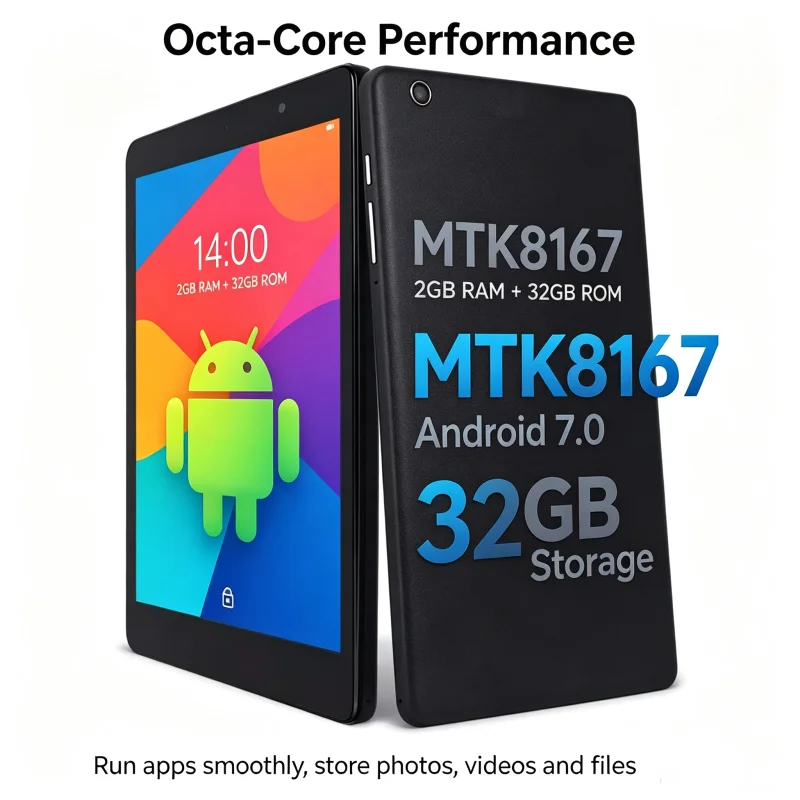 8 INCH Octa Core 2GB RAM 32GB ROM H870 MTK8167 Android 7.0 Dual Camera WIFI 1280x800 Pixels Screen 4000mAh Li-ion Battery 1.6GHz