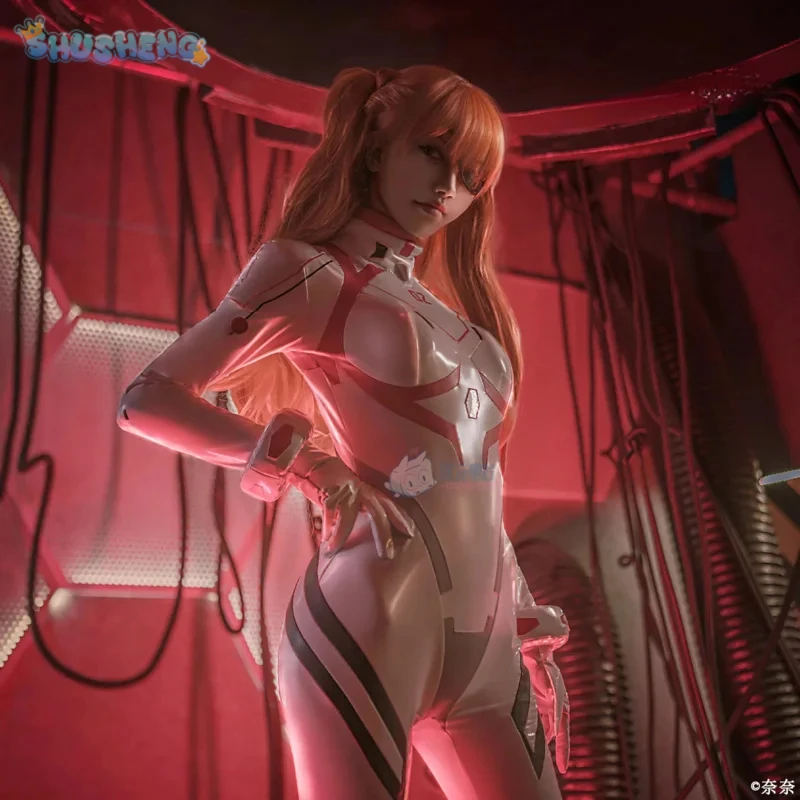 

Theater version: Asuka Langley Soryu Cosplay EVA Costume Halloween party women's new sexy tight fitting jumpsuit Wig prop set