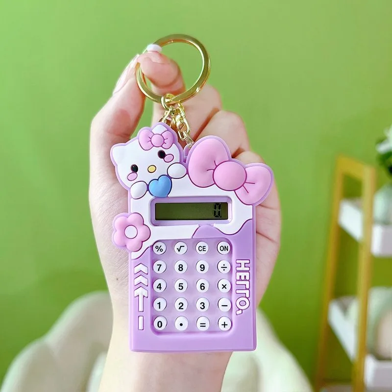 Cute Sanrio HelloKitty personalized cartoon calculator keychain exquisite children's multifunctional school bag pendant gift