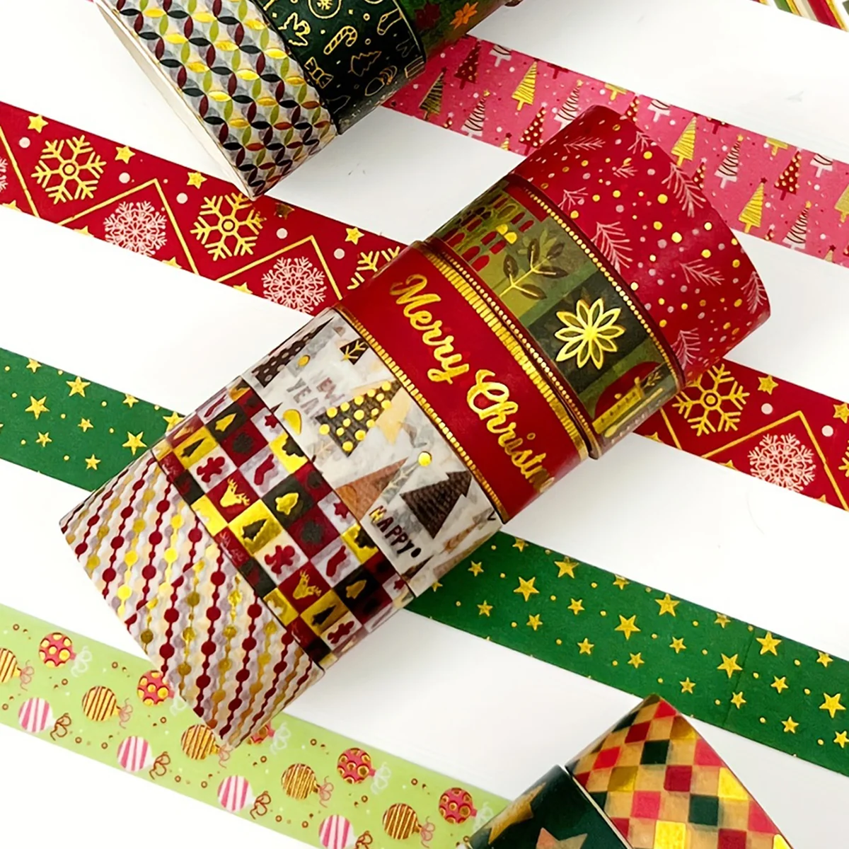 6 rolos, fita washi da série de Natal, adequada para caixas de presente DIY e decorações de Natal, suprimentos de férias da moda