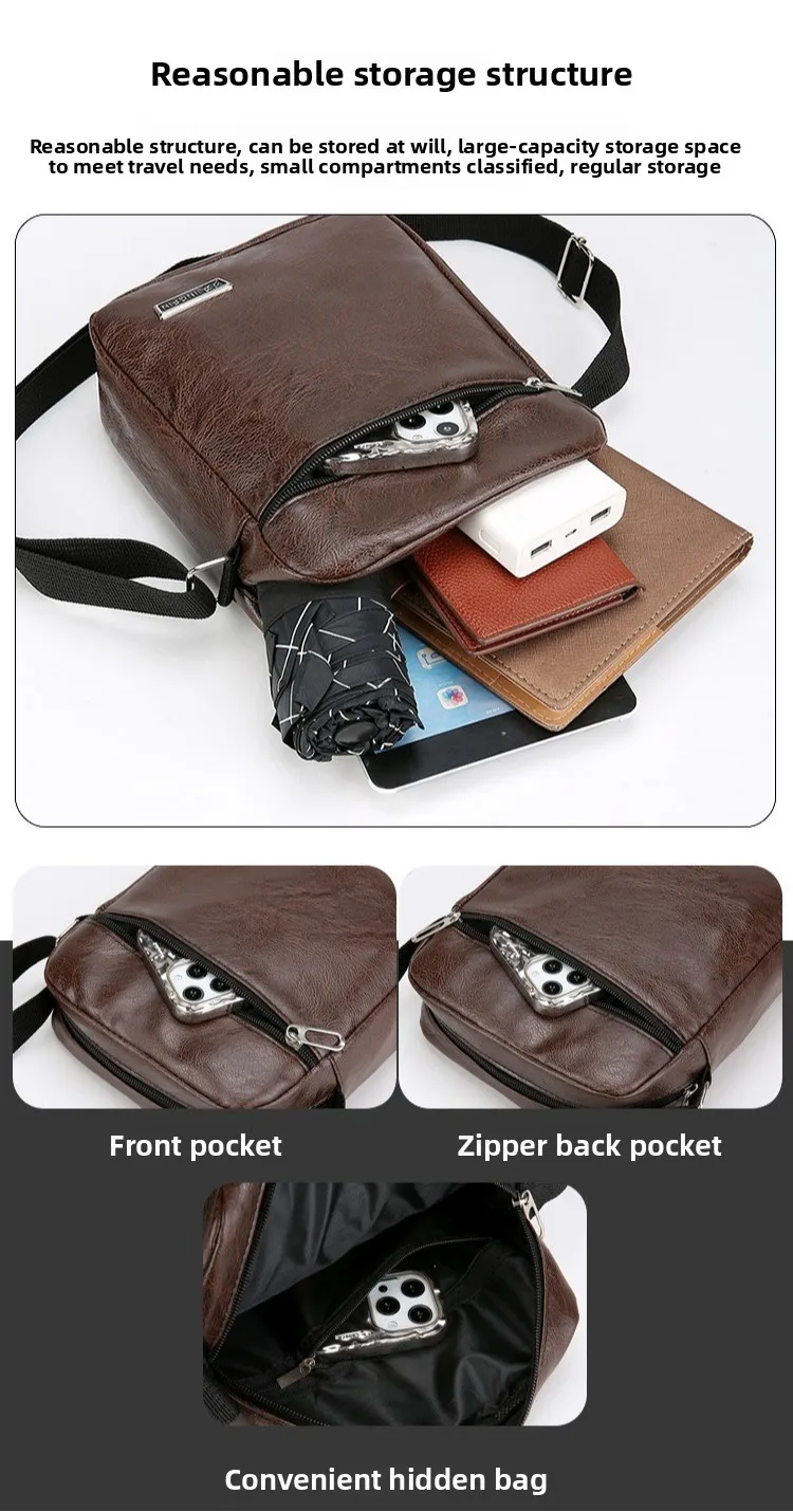New Minimalist Men's Single-shoulder Bag, Casual and Durable Crossbody Bag, Multi-layer Business Travel Vertical Crossbody Bag