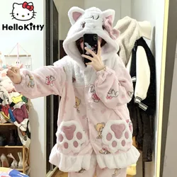 Miniso Cartoon Mikko Cute Plush Matching Set Women Coral Fleece Pink Cardigan Top Hooded Pants 2 Piece Pajamas Suit Y2k Clothes