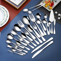 4/6/18 24 Pcs Dinnerware Set Cutlery Set Stainless Steel Tableware Silverware Spoon and Fork Set  Knife Fork Dessert Tea Spoon