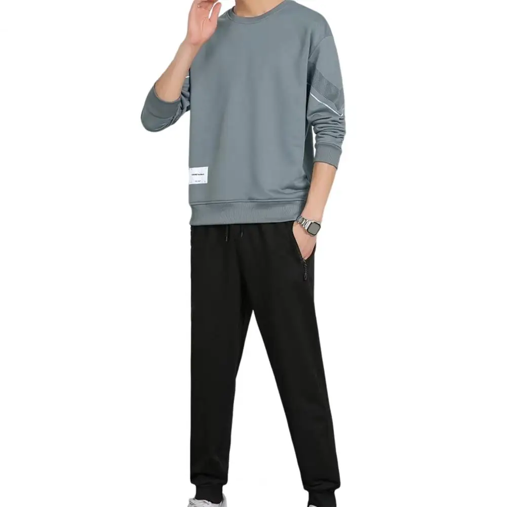 

Men Sweatshirt Sweatpants Loose Spring Autumn Men Top Pants Ribbed Cuff Sweatshirt Ankle Tied Sweatpants