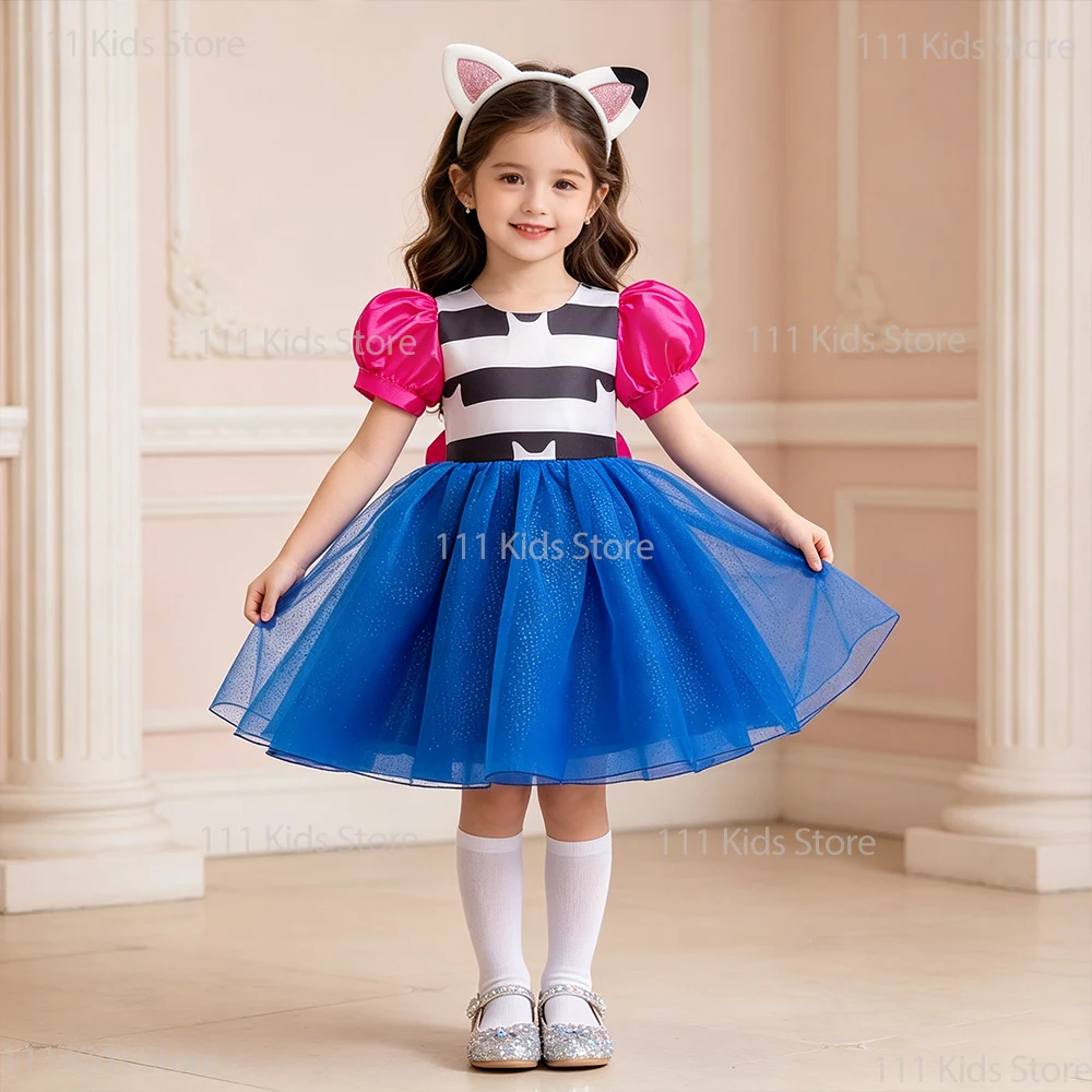 Cartoon Doll Cosplay House Costume Girls Summer Dress Mesh Fluffy Princess Dress Birthday Gift Carnival Performance Kids Dress