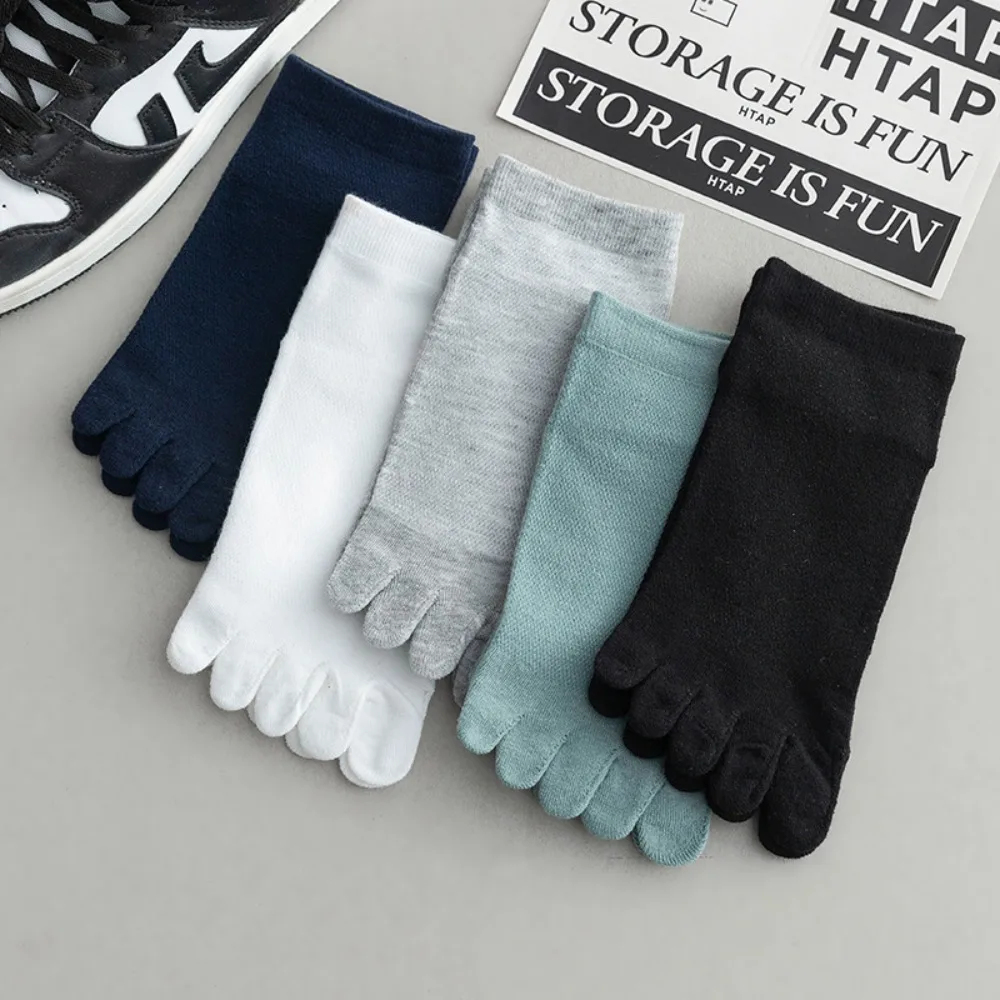 

Simple Cotton Men's Five Finger Socks Ankle Hosiery Hollow Male Mesh Five Toes Socks Solid Color Short Sports