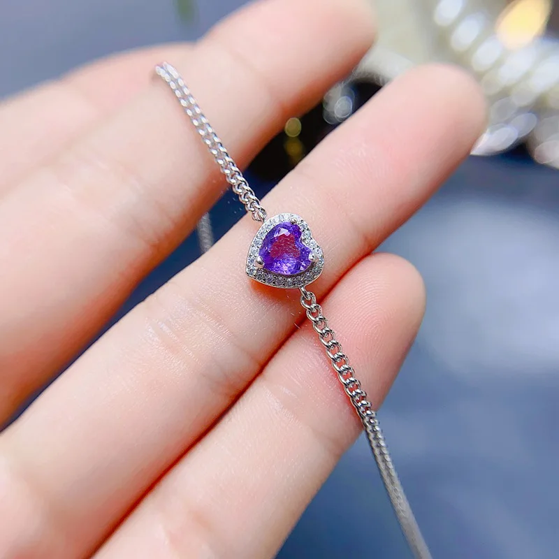 Kalung Batu kecubung หัวใจโรแมนติกสำหรับใส่ทุกวันสร้อยคอเงิน925อเมทิสต์0.8ct เกรด VVS 6มม. พร้อมชุบทอง18K