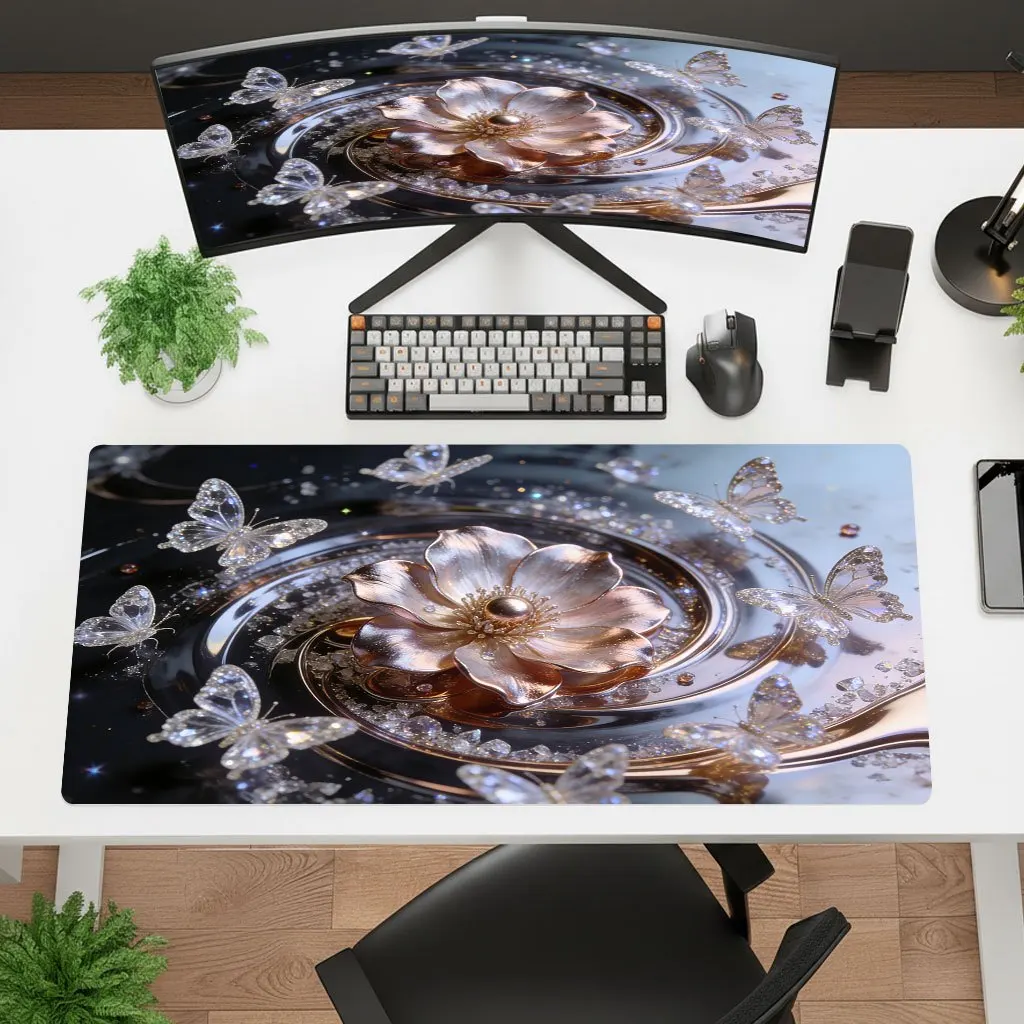 Generic Metal Vortex Flower Butterfly Art Mouse Pad HD Print Non Slip Rubber Washable Desk Mat Multi Size for Gaming Office Lapt