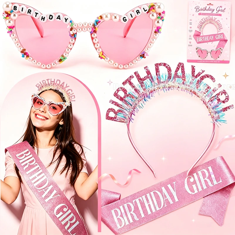 Birthday Sash Glitter - 3pcs/set Birthday Girl Sash Glitter Hair