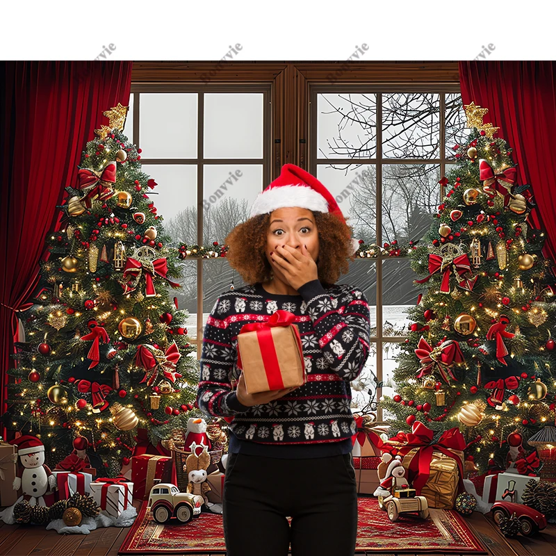 Bonvvie Merry Christmas Photography Backdrop Winter Xmas Tree Fireplace Decor Holiday Party Kid Adult Portrait Photo Background