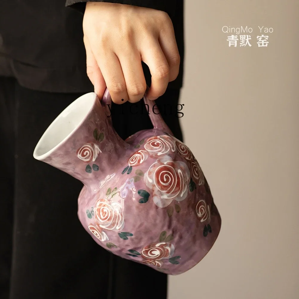 4-13Original Hand-painted Underglaze Artistic Retro Rose Vase Homestay Hydroponic Flower Pot Purple Fairy
