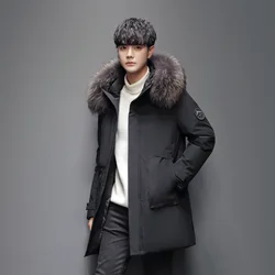 Men's Fur Collar Extended Down Jacket High Quality Black Down Jacket Windproof Warm Parkas Solid Hooded Winter Coats