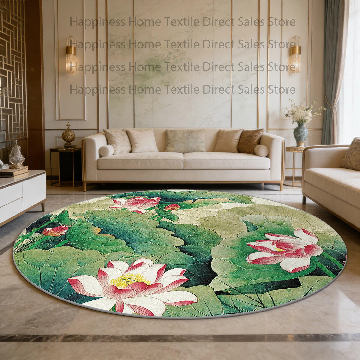 New Chinese Style Lotus Pattern Living Room Carpet Decoration Home Washable Non-slip Bedroom Floor Mats Large Area Study Rug