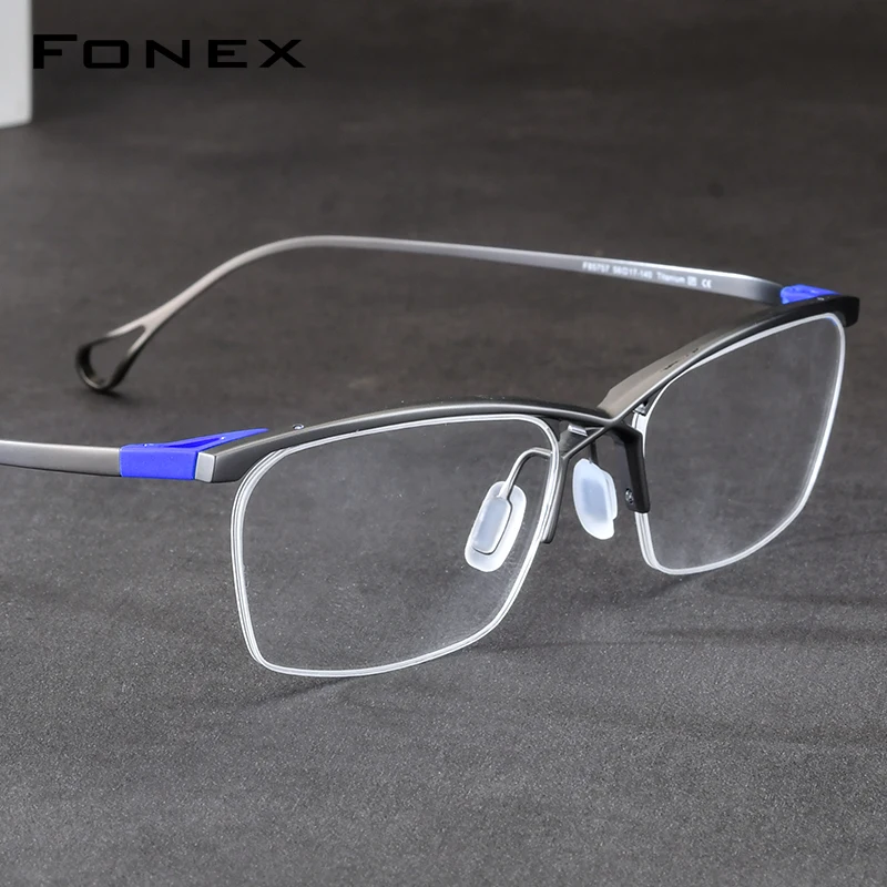 FONEX Pure Titanium Eyeglasses Men 2026 Brand Design Square Semi Rimless Glasses Frame Japanese Ultralight Half Eyewear 85757
