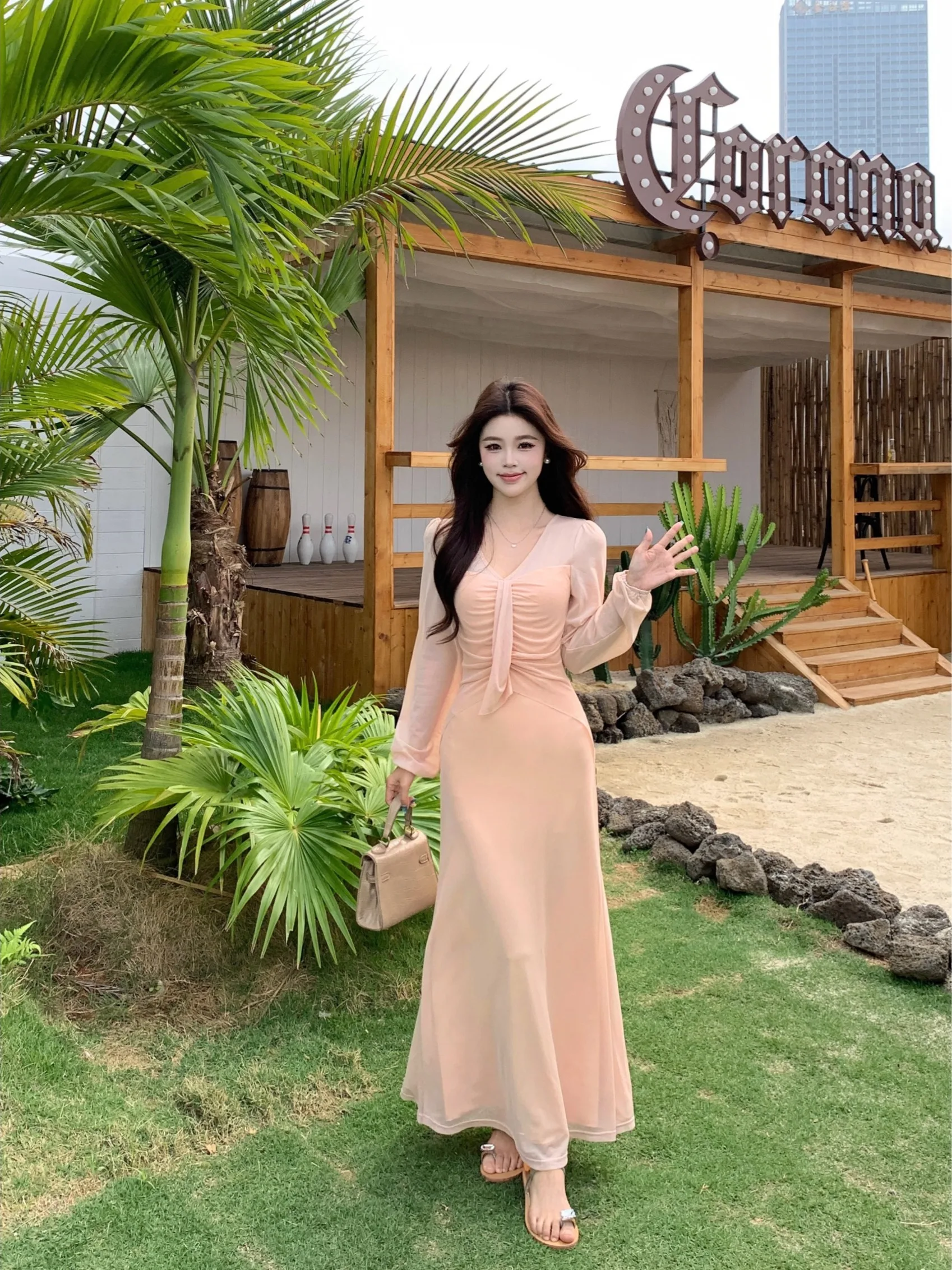 

plus Size Women's Dress Slimming Waist Midi Length Long Sleeve Knee-Over Dress Korean Style Commute Wind Loose Fit