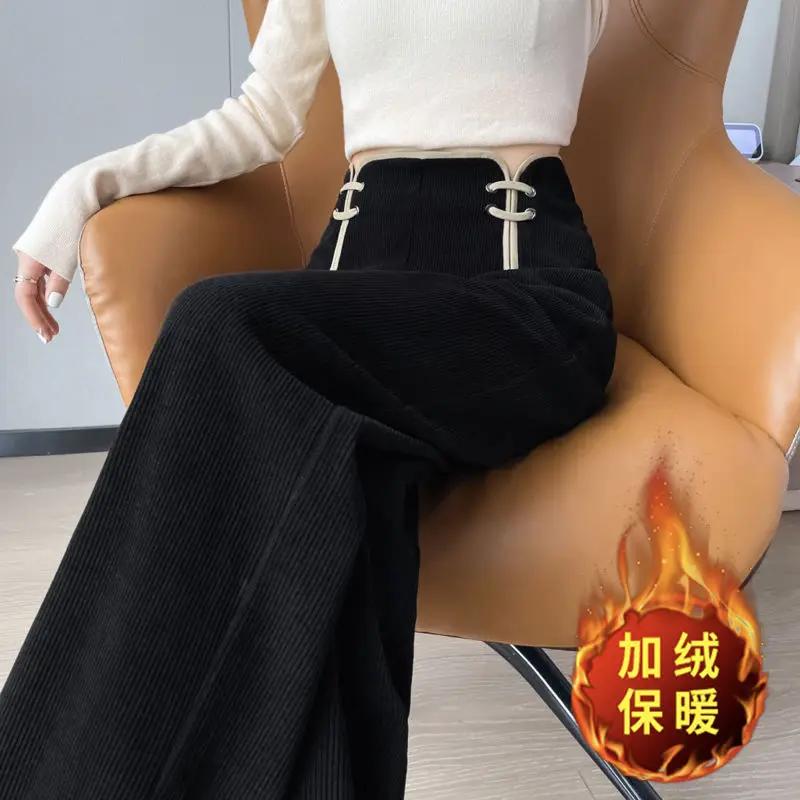 

Новинка 202, широкие брюки, осенние и зимние прямые брюки с высокой талией, европейские хлопковые бархатные драпированные женские брюки Клард XT1742