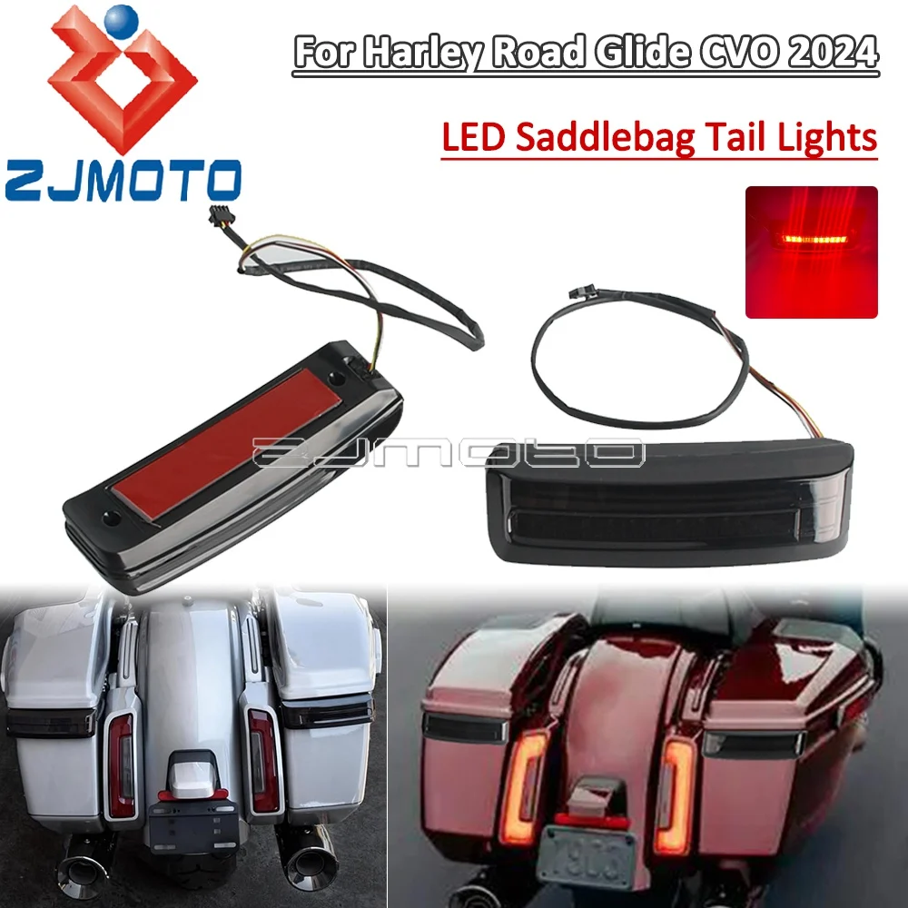 Motorcycle Taillight Saddlebag LED Brake Lights Left Right Side Saddle Box Tail Lamp Stop Light For Harley Road Glide CVO 2024