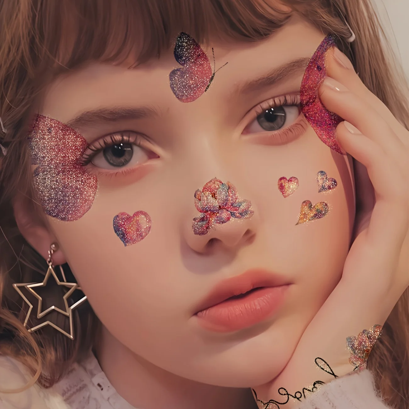 مجموعة فرشاة وشم ورقية من الشمع اللامع الملون، فن الجسم المؤقت، وشم مؤقت ذاتي الصنع بتصميمات نابضة بالحياة، ومورد وشم مؤقت #4