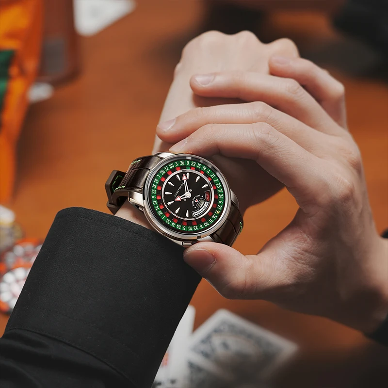 Lucky Harvey European Roulette Game Dial Mens Watches Automatic Mechanical Player with 18K Gold Ball Series Man Watch Luxury