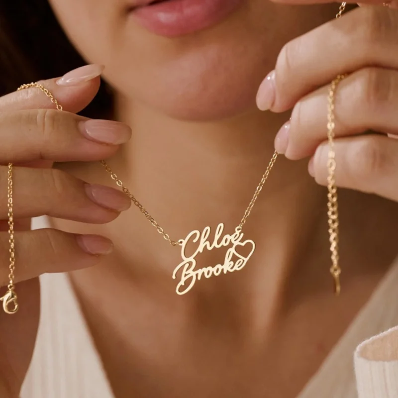 Custom Heart-Shaped Name Necklaces, Personalized Stainless Steel Necklaces with Two Names, Couples' Jewelry, Gifts for Wives