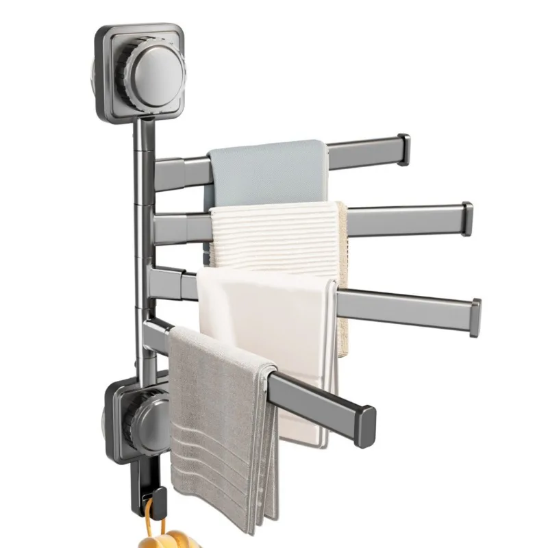 

Suction cup rotating towel rack non-punching multi-rod drying rack toilet bathroom bath towel bar wall-mounted rack