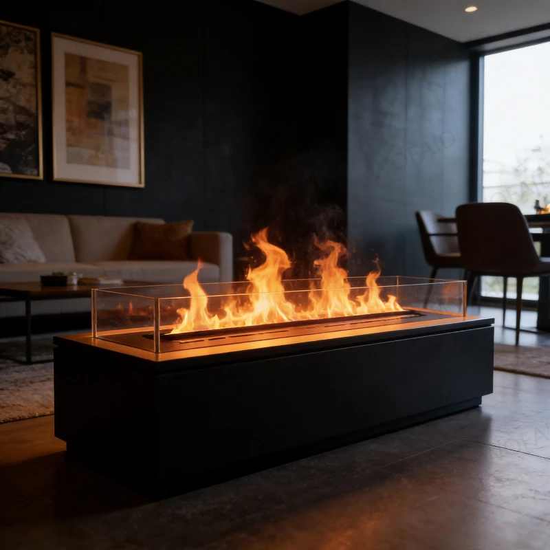 

Высокотемпературный электрокамин-распылитель — стабильная работа в условиях климата Ближнего Востока, эффектное пламя для гостиной