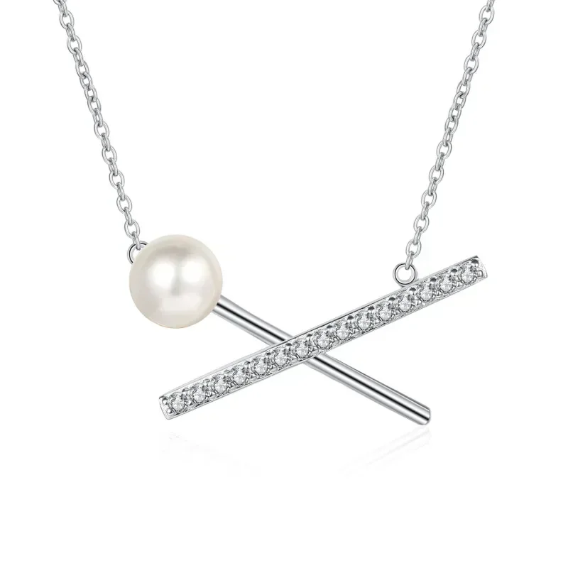 

Luxury Platinum Pt950 Cross 0.375 CT Moissanite Diamond Necklace for Women popular Pendant 8mm Pearl Natural Freshwater Jewelry