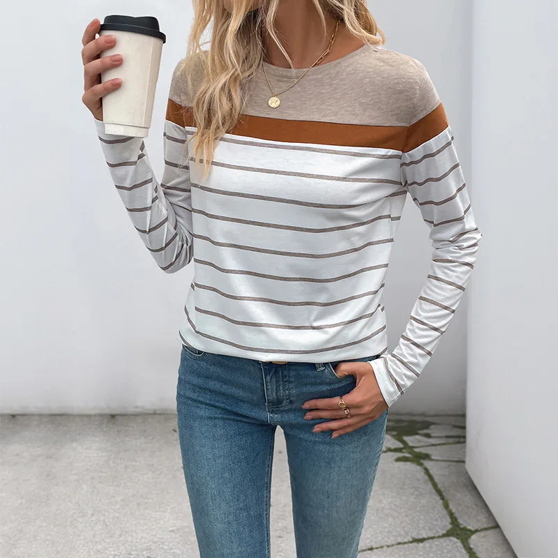 

Autumn Casual Simple Long Sleeve Round Neck Striped T-Shirt