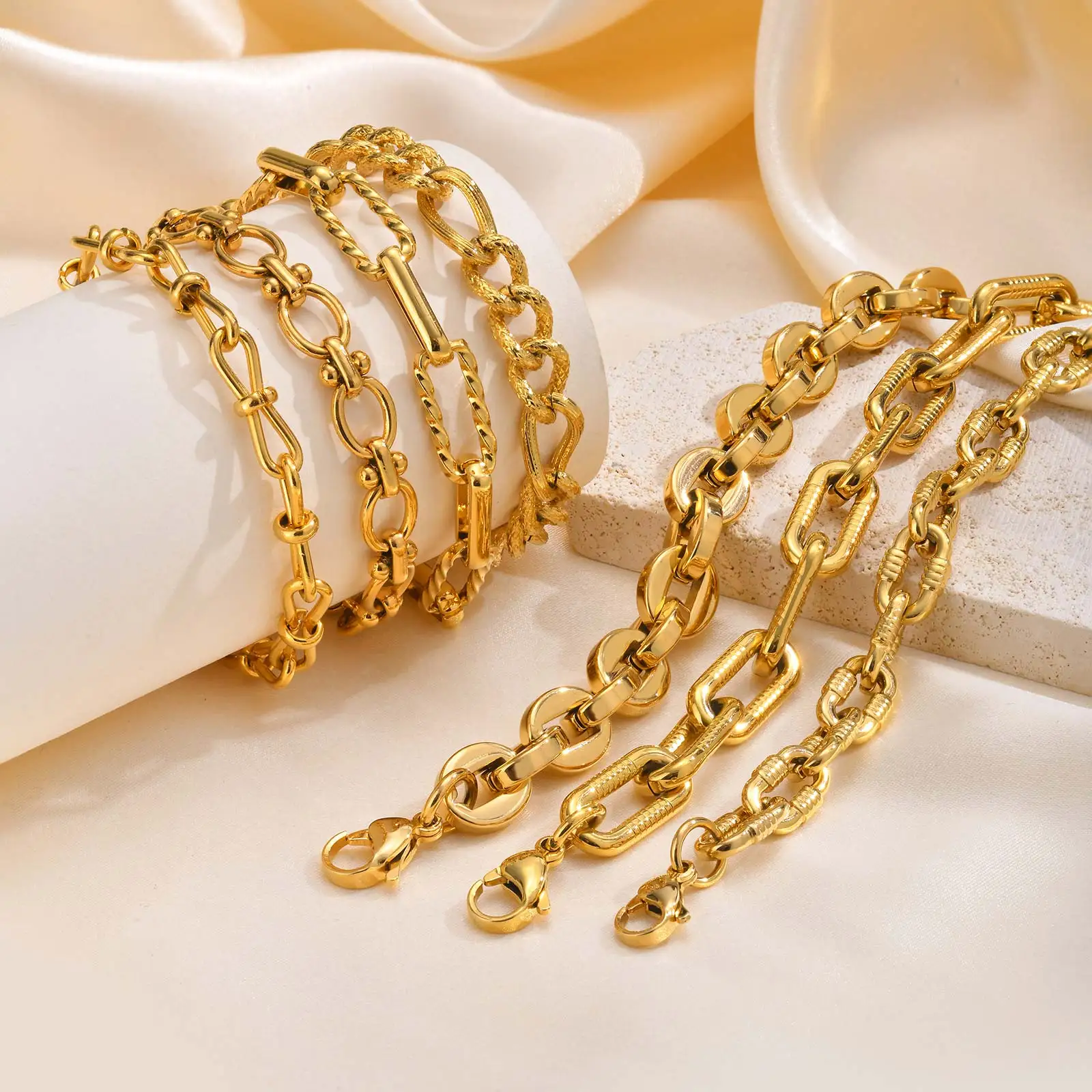 Stainless Steel Geometry Charm Bracelet for Women Girls,Trendy Twist Chain/Handmade Chain Bracelets,Fashion Jewelry Gifts